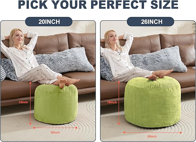 Pouf Ottoman Foot Stools with Foam Small Ottoman for Living Room Corduroy Ottomans Pouf 26x18 Floor Poufs Foot Rest for Chair Sage Green Hassocks and Ottomans