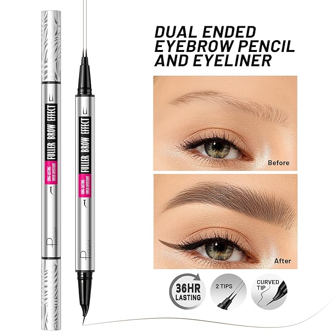 Pudaier 2 Pack 2 Fine Tip Eyebrow Pen, Waterproof Filling Faux Brow Makeup Pencils for Women with Precise Curved Brush-Tip to Fast Create Natural Hair-Like Brows, Last All-Day (Natural Brown)