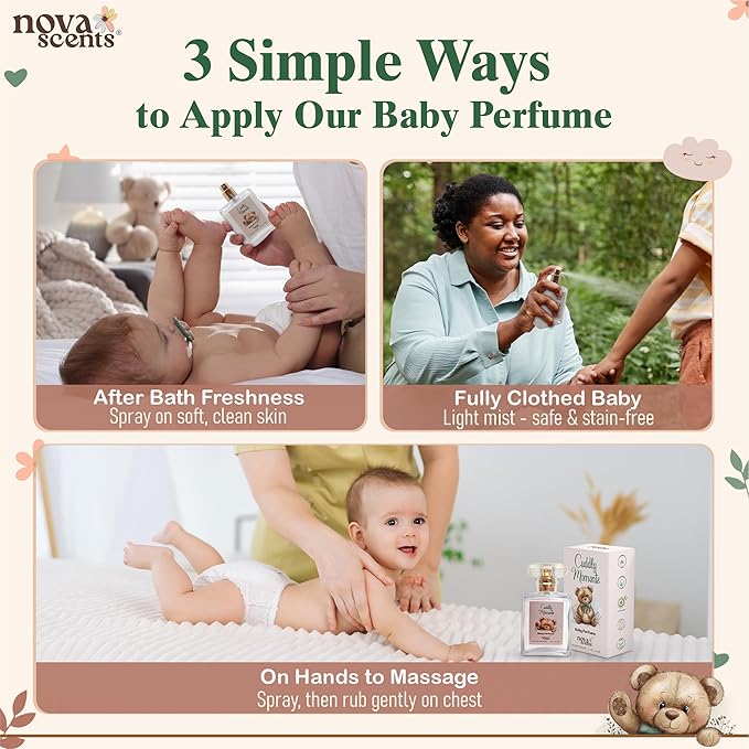 Nova Scents| Baby Cologne| Baby Perfume| Alcohol Free, Hypoallergenic, Paraben Free| Floral, Fresh, Powdery| Gentle Scent for Babies & Toddlers| 1.7oz, 50 ml- Cuddly Moments