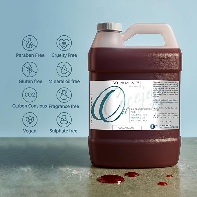 Vitamin E Oil - Pure & Undiluted, Full Spectrum, Alpha Tocopherol - 1 Gallon - for Skin, Hair, Nails, Body Care Hydrating Rejuvenating Skin Oil