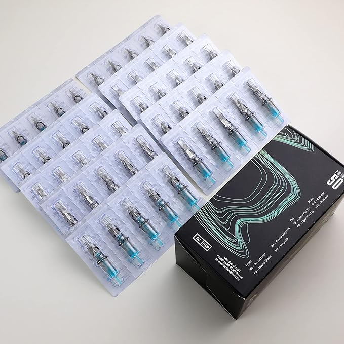 STIGMA Aquamarine Knight Bugpin Tattoo Cartridges Assorted 50pcs (1003RL 1005RL 1007RL OF1007RM OF1009RM) Tattoo Cartridge Needles Round Liner/Round Magnum 0.3mm RL+RM EN02B-50KIT-Z