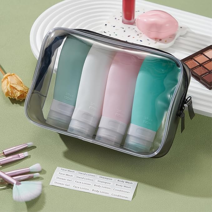 INSFIT Portable Travel Bottles, TSA Approved Leak Proof Containers for Toiletries, BPA Free Refillable Accessories for Shampoo, Body Wash, Liquids (4 Pack)