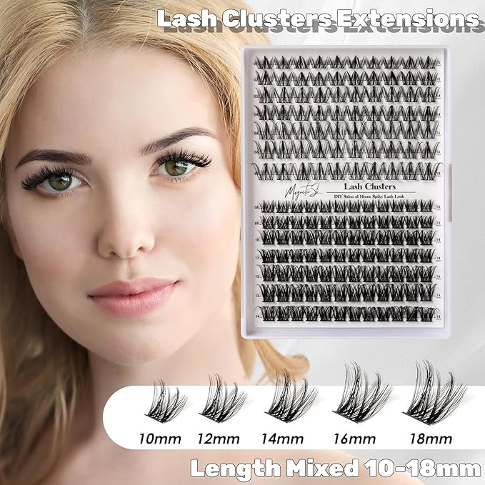 Lash Clusters 154pcs Manga Lash Extension Kit D Curl 10-18mm Cluster Eyelash Extensions Natural Invisible Band Lash Easy to Use at Home-M31+M30（Fairy+volume）