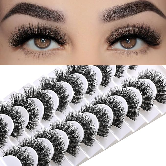 FARRED Mink Lashes False Eyelashes Cat Eye Lashes Wispy Mink Eye Lash Fluffy Eyelash Natural Look 10 Pairs Fake Lashes Pack Volume Lash Strips Pestañas (Z09|10-15MM)