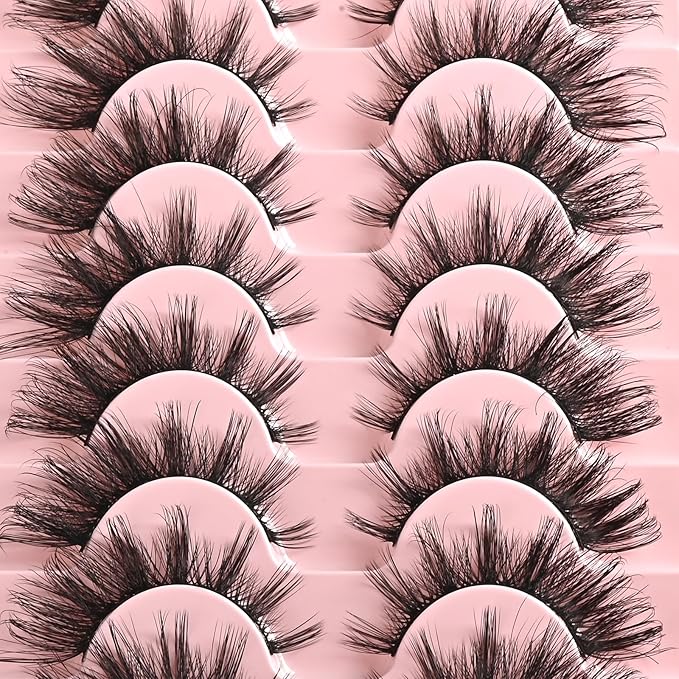 FARRED Cat Eye Lashes Natural Fox Eyelashes 10 Pairs D Curl Wispy False Lash Strips Volume Cateye Fake Eyelash Russian Strip Lashes Natural Look Full Pestañas Sets for MUA and Beginners Makeup