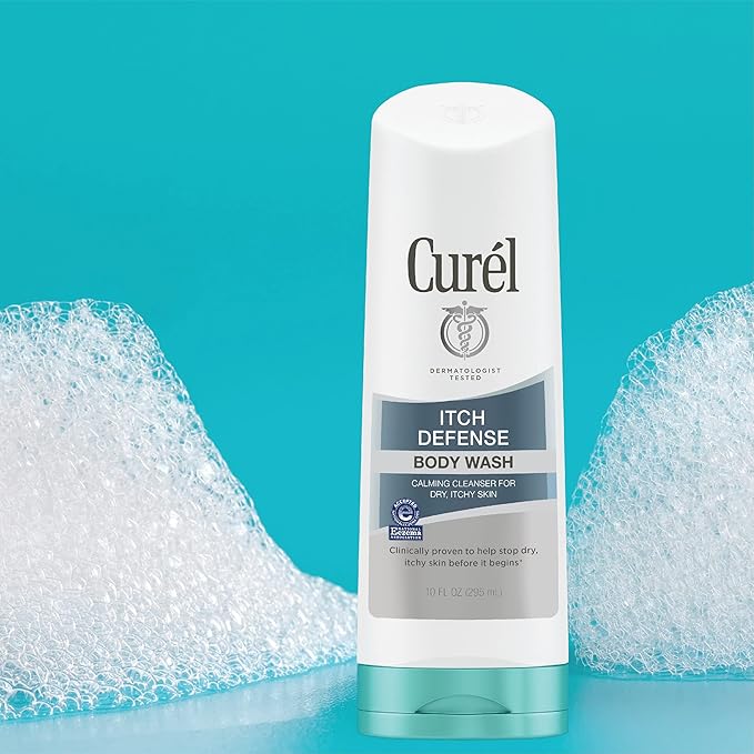 Curel Itch Defense Calming Daily Cleanser, Body Wash, Soap-free Formula, for Dry, Itchy Skin, with Hydrating Jojoba and Olive Oil, 10 Oz, Pack of 3