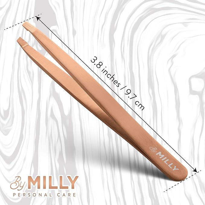 Professional Slanted Tweezers for Women and Men | High Carbon Stainless Steel Sharp Tweezer | Tweezers for Women Facial Hair Plucking, Hand-Filed & Aligned Precision Tips - Rose Gold