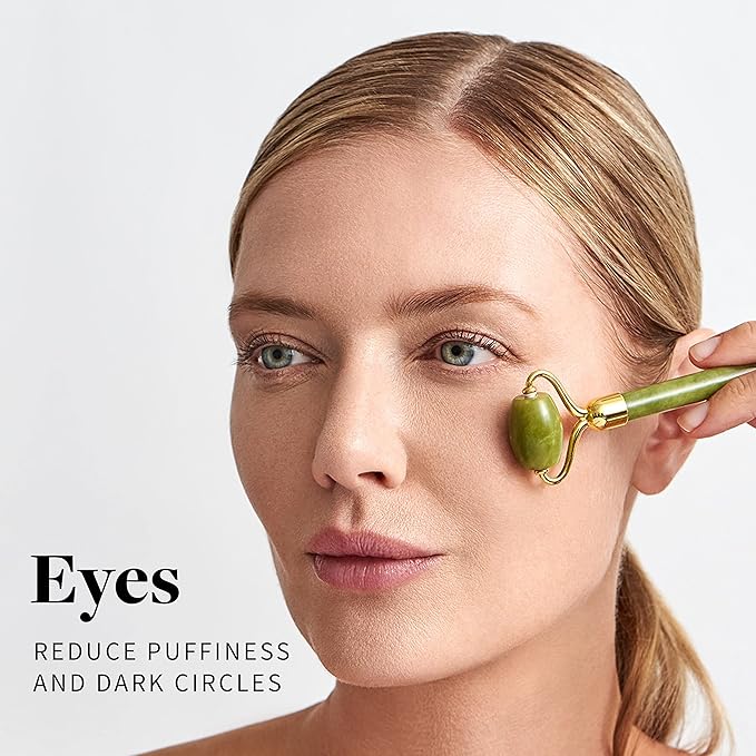 R.E.M Spring Jade Roller and Gua Sha - Spa Grade Face Roller Massager and Gua Sha Massage Tool Set. 100% Authentic Jade Stone. Reduces Puffiness, Wrinkles and Reveals Your Natural Glow