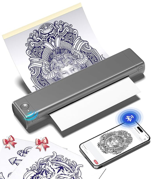 Phomemo M08F Bluetooth Tattoo Stencil Printer, Thermal Tattoo Machine with 10pcs Transfer Paper, Portable Wireless Stencil Printer for Tattooing, Compatible with Smartphone & PC, Grey
