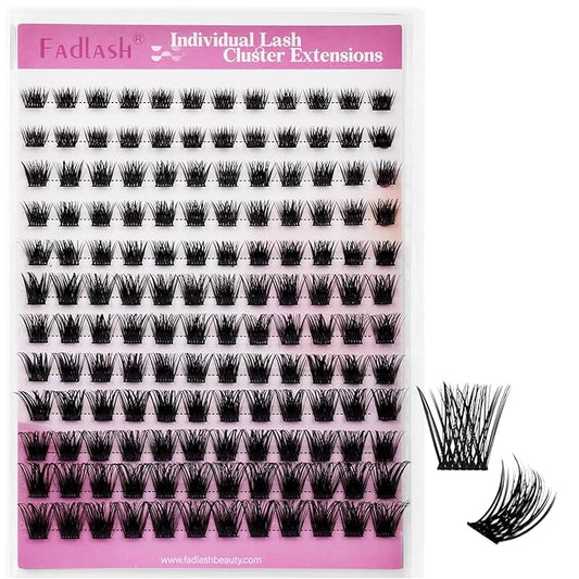 FADLASH Lash Clusters Natural Eyelash Clusters 8-16mm DIY D Curl Cluster Eyelash Extensions Reusable Individual Lashes with Soft Thin Band for Self Use (R017, 8-16mm)