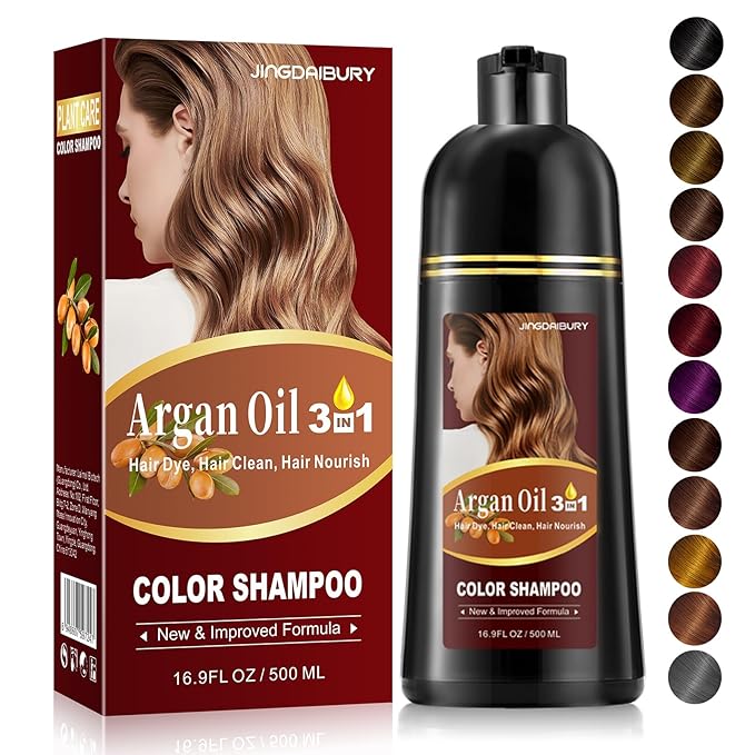 Dark Brown Hair Dye Shampoo, Argan Oil Hair Color Shampoo for Men & Women, 3 in 1 Hair Dye Shampoo 16.9 Fl Oz, Easy to Use, Shampoo Para Canas for Gray Hair Coverage