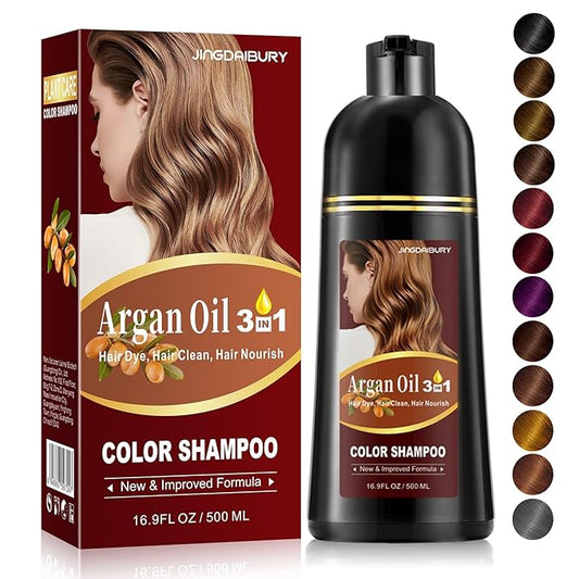 Light Brown Hair Dye Shampoo with Argan Oil, 3-in-1 Long-Lasting Formula for Men & Women, Easy to Use, 16.9 Fl Oz