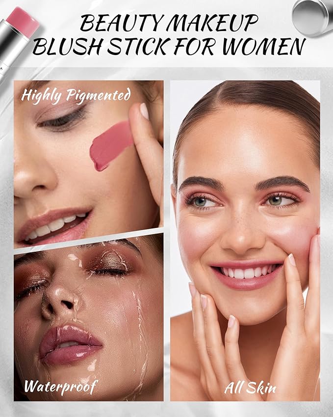 Peach Pink Cream Blush Stick, Monochromatic Multi-Blush Stick for Cheeks & Highlighter, Pigmented Long Lasting Smooth Natural Cheek Tint, Matte and Dewy Finish, Vegan & Cruelty-Free for All Skin-04