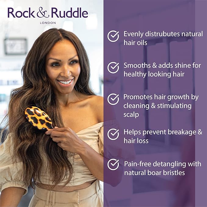 Rock & Ruddle Natural Mixed Boar Bristle Hair Brush for Women and Kids (Large, 21cm) - Perfect for Wet or Dry Hair, Detangling Smoothing Blowdrying - Designed & Made in UK - Lovebirds Design