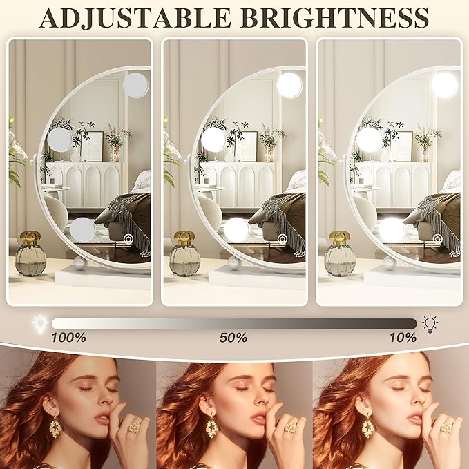 13 Inch Hollywood Vanity Mirror with Lights, Round Make Up Mirror with Lighting, LED Makeup Mirror with 5 Dimmable Bulbs for Bedroom Tabletop, Smart Touch Control, 360° Rotation