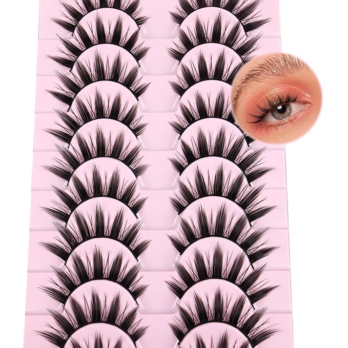 False Eyelashes 10 Pairs Manga Lashes Japanese Style Anime Thick Cosplay Lashes Natural Look 16MM Spiky 8D Wispy Faux Mink Lashes Full Strip Doll Lashes by FANXITON