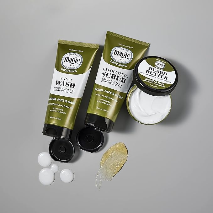 Softsheen-Carson Magic Shaving Beard Grooming Kit for Men with Cedarwood Oil, Includes Beard Butter, Scrub and Cleanser, Gift Set for Facial Hair Care,1 kit