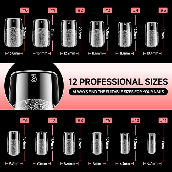 UNA GELLA Short Square Gel Nail Tips 600Pcs, Square Press on Nails Pre Etched Full Cover Soft Gel Nail Tips No C Curve For Women Girl DIY French & Chrome Style Salon At Home 12 Sizes