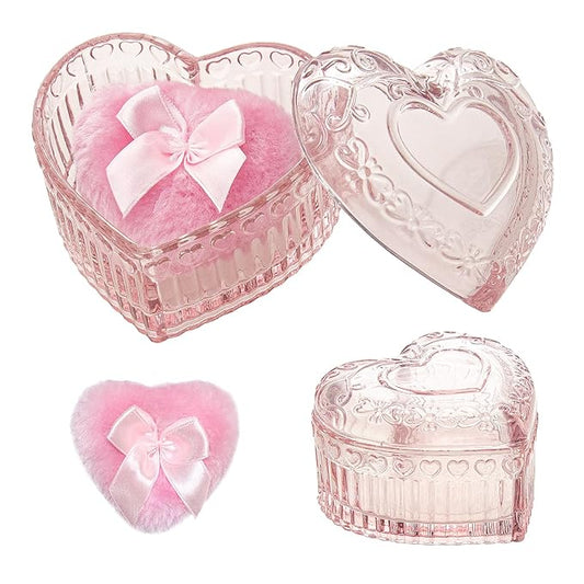 2 Pieces Large Body Powder Puff and Container Powder Container with Puff, Dusting Powder Puff Crystal Case, Body Powder for Women Soft Washable Reusable Velour Face Body Glitter Wet Dry Makeup(Love)
