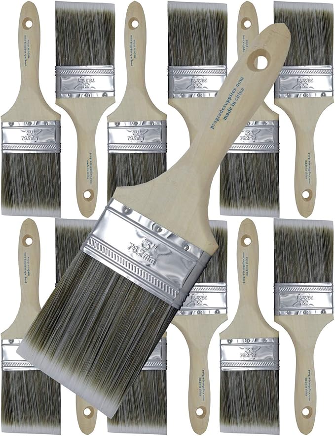 12PK 3 inch Flat Brush Premium Wall/Trim House Paint Brush Set for Professional Painter and Home Owners Painting Brushes for Cabinet Decks Fences Interior Exterior & Commercial Paintbrush.
