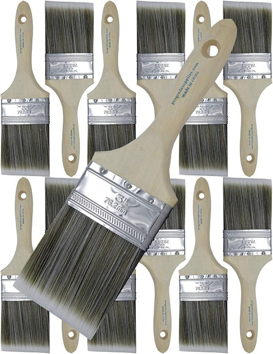 12PK 3 inch Flat Brush Premium Wall/Trim House Paint Brush Set for Professional Painter and Home Owners Painting Brushes for Cabinet Decks Fences Interior Exterior & Commercial Paintbrush.