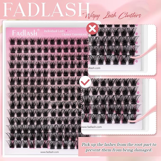 FADLASH Lash Clusters Natural Eyelash Clusters DIY D Curl Cluster Eyelash Extensions 10-16mm with Soft Thin Band Reusable Individual Lashes for Self Use (WL02, 10-16mm)