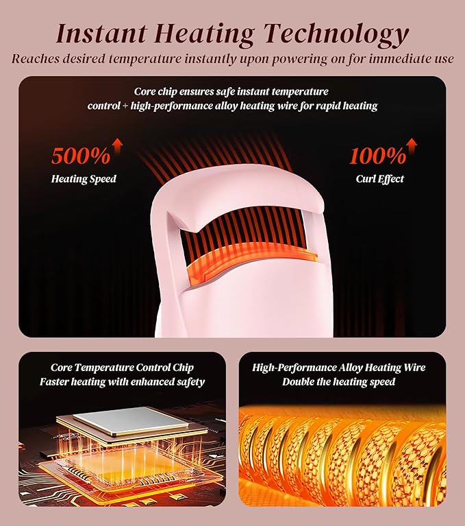 Heated Eyelash Curler, Eyelash Curlers with 10S Quick Heat-Up, 2 Temp Settings, 3S Styling & 24H Long-Lasting Natural Curl, Type-C Recharge, Mini Electric Eyelash Curler for Travel - Pink