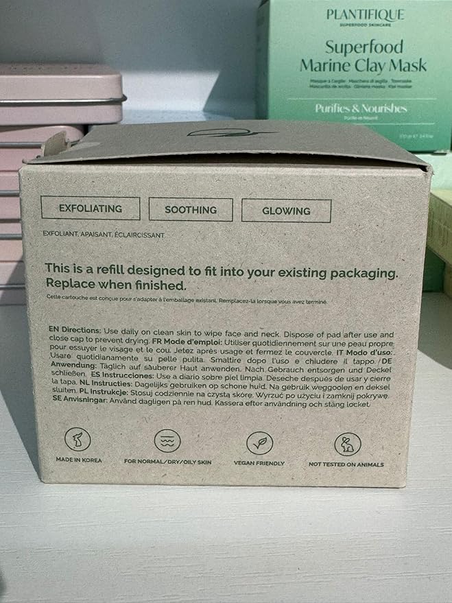 PLANTIFIQUE Only Refill Korean Glycolic Acid Toner Pads 60 Pcs with Niacinamide, CICA - AHA, BHA, PHA Daily Face Exfoliating Pads for Gentle Skin Renewal, Toner for Cleansing All Skin Types