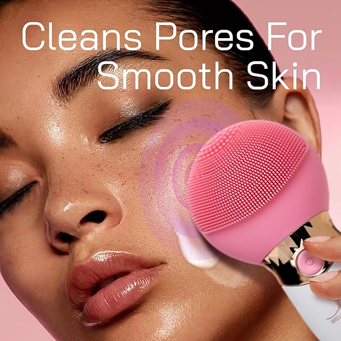 Bella Ciao Facial Cleansing Brush, Rechargeable Silicone Face Scrubber with 4 Massage Settings, Portable Deep-Cleaning and Exfoliating Brush with 2-Sided Head, IPX5 Water-Resistant, Includes Charger