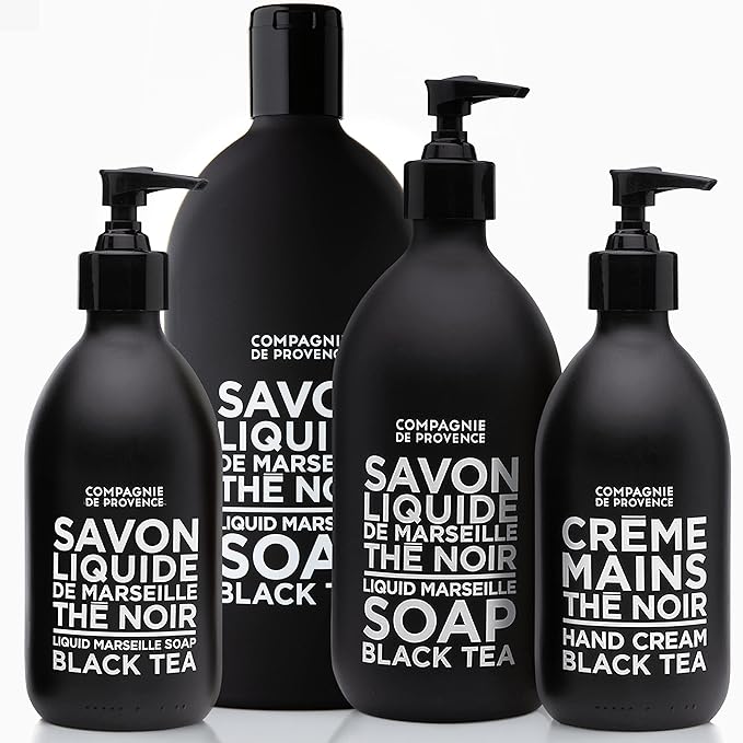 Compagnie de Provence Savon de Marseille Extra Pure Liquid Soap - Black Tea - 16.7 Fl Oz Glass Pump Bottle