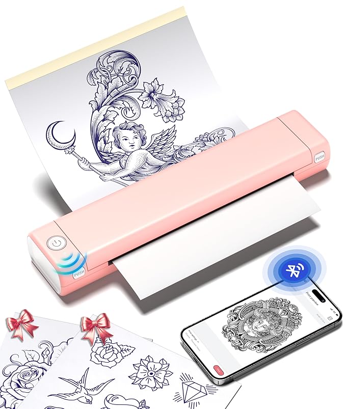 Phomemo M08F Bluetooth Tattoo Stencil Printer, Thermal Stencil Printer with 10pcs Transfer Paper, Tattoo Transfer Machine for Artists & Beginners, Compatible with Phone, Tablet & PC