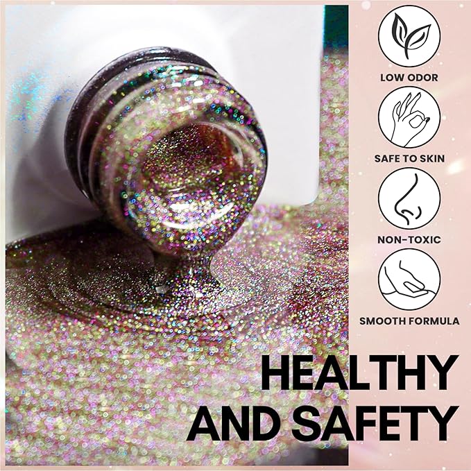 Makartt Cat Eye Gel Nail Polish: Universal Rainbow Holographic Gel Polish Bronze Gaze Sparkly Glitter Unique Magnetic Effect Nail Gels for DIY Nail Art UV LED Soak Off Manicure 10ml