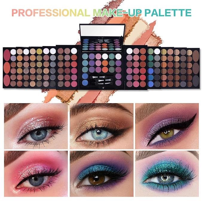 All In One Makeup Kit 142 Ultimate Colors Matte Shimmer Eyeshadow Palette Colorful Gifts For Women 3 blush 3 Sponge Brushs 3 Eyebrow Powder Professional Cosmetics Fashion Women Makeup Case Full Make U