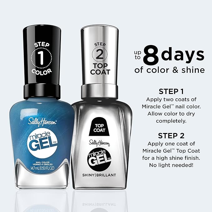 Sally Hansen Miracle Gel™, Distressed Denim, Long Lasting, Gel-Like Formula, No UV Lamp Needed, Blue Nail Polish