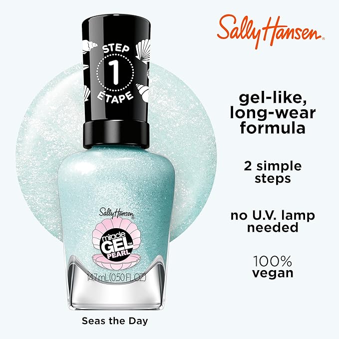 Sally Hansen Miracle Gel™, Pearls Seas the Day, Long Lasting, Gel-Like Formula, No UV Lamp Needed, Blue Nail Polish
