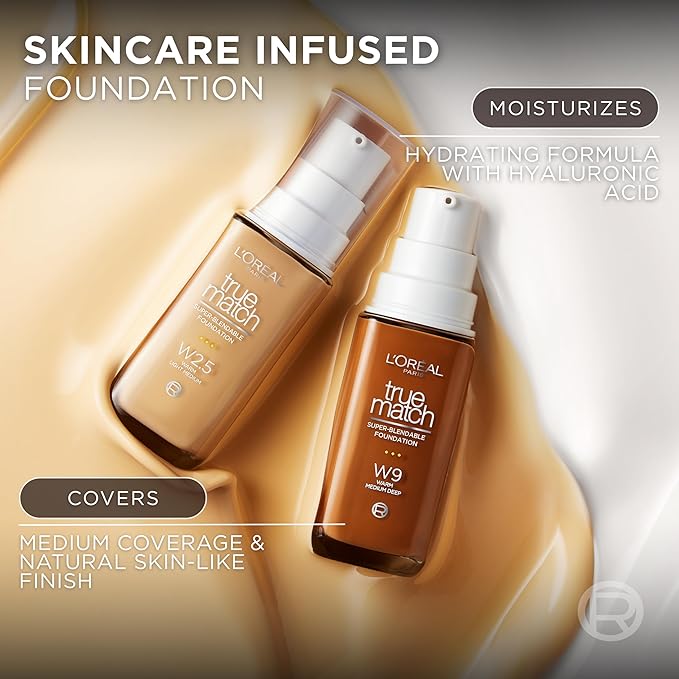 L'Oreal Paris True Match Super-Blendable Foundation, Medium Coverage Liquid Foundation Makeup, C10, Deep, 1 Fl Oz