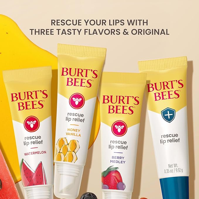 Burt's Bees Rescue Lip Relief, Berry Medley, Hydrating Lip Balm for Dry Cracked Lips, with Responsbily Sourced Beeswax and Shea Butter, 100% Natural Origin, 1 Squeezy Tube, 0.35oz