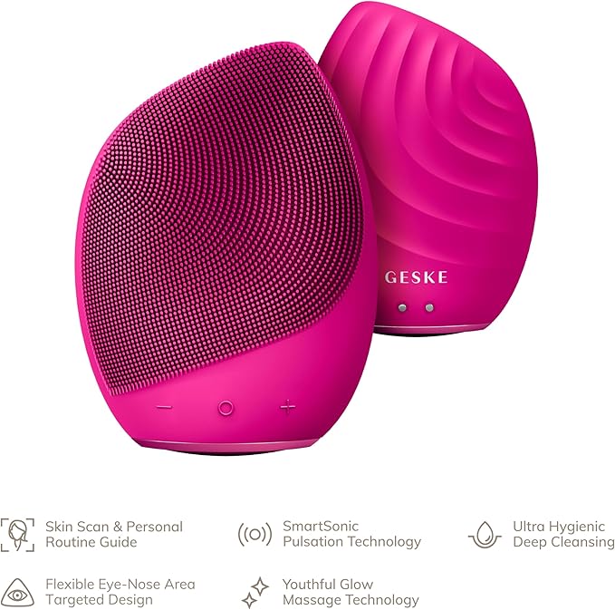 GESKE SmartAppGuided™ Sonic Facial Brush 5 in 1 | Vibrating Electric Facial Cleansing Brush | Soft Silicone Brush | Professional Facial Cleanser | Skin Cleanser & Exfoliator | Face Massager