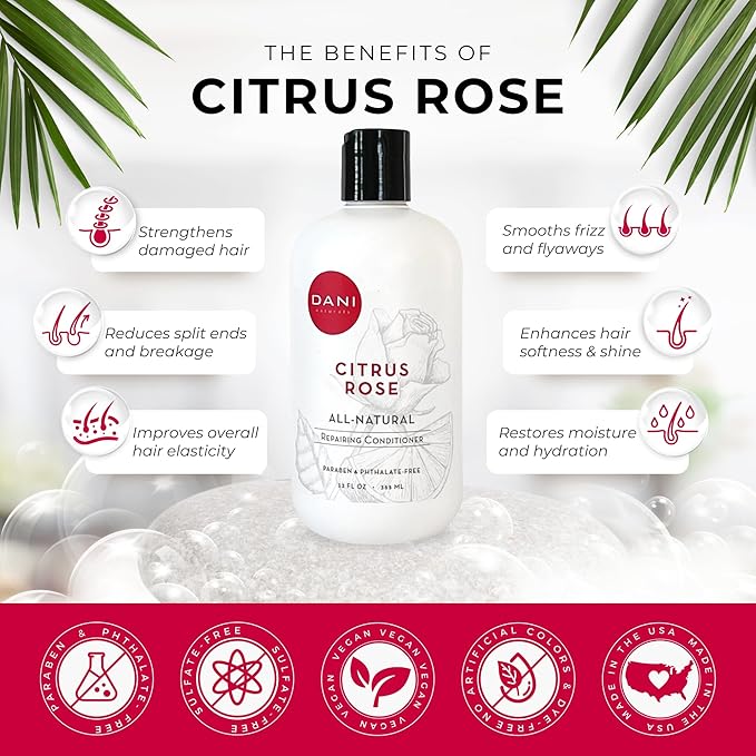 DANI Naturals Conditioner – Citrus Rose, Detoxifying & Clarifying, Lightweight Hydration for Oily, Thick & Curly Hair, Color-Safe & Vegan, 12 oz