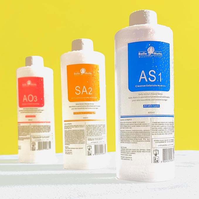 BRÜUN Hydrogen Oxygen Facial Machine Serums for Facial Cleansing – A Pack of 400ml 3 Aqua Peeling Solution AS1, SA2, and AO3 –Skin Care Hydra Solution for Vacuum face Cleaning Jet for Home and Spa