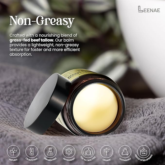 Whipped Beef Tallow Honey Balm | Grass Fed Tallow Face Moisturizer | Natural Unscented Beef Tallow for Skin with Olive Oil (4 Oz)