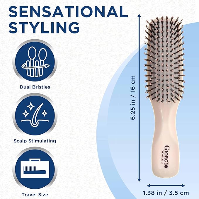 Giorgio GIO2IVY Ivory 6.25 inch Gentle Touch Detangler Hair Brush for Men Women and Kids. Soft Bristles for Sensitive Scalp. Wet and Dry for all Hair Types. Scalp Massager Brush Stimulate Hair Growth
