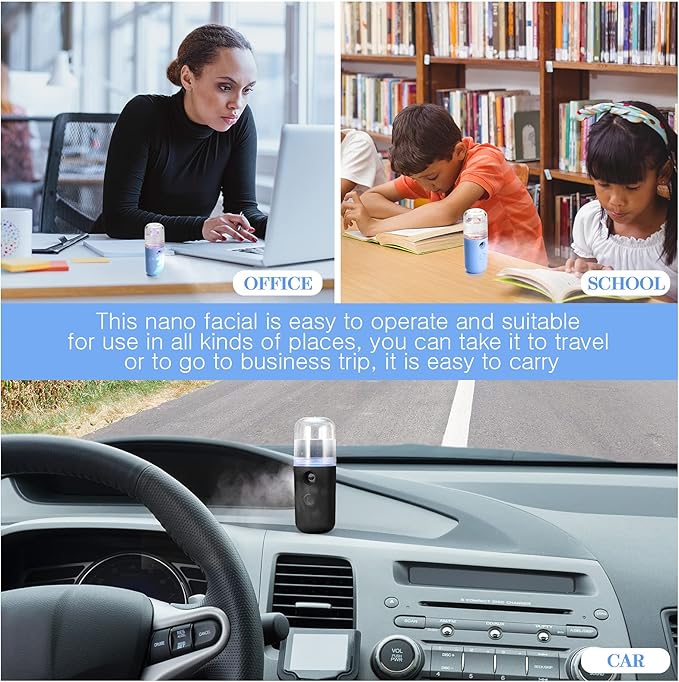 Honoson 2 Nano Facial Mister Sprayer Portable Face Nano Mister for Eyelash Extensions USB Rechargeable 1 oz Handy Skin Care Machine for Face Hydrating, Daily Makeup(Black and Blue)