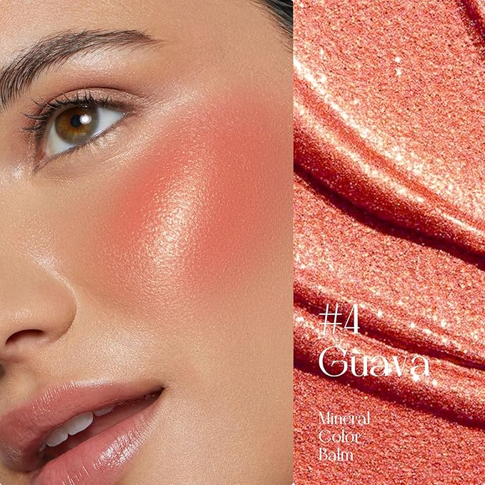 Mineral Color Balm, SPF 35 Multi Color Stick for Lips, Cheeks& Eyes, Blendable Creamy Lightweight Formula, Buildable Shimmer Finish, Multiuse Makeup Stick, Guava