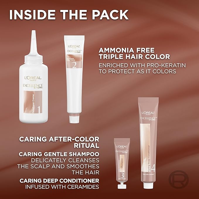 L’Oreal Paris Excellence Universal Nudes Permanent Hair Color, Ammonia Free Hair Dye for Gray Hair Coverage, 7NR Natural Copper, 1 Hair Dye Kit