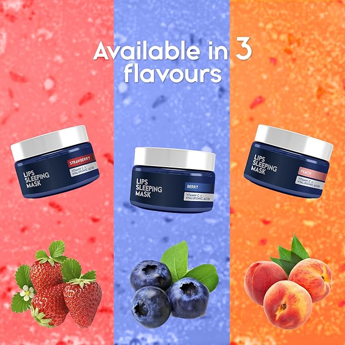 Lip Mask Overnight with Hyaluronic Acid & Collagen, Lip Sleeping Mask for Dry Cracked Lips, Moisturizing, Hydrating, Exfoliating Night Treatment for Lip Care (Strawberry)