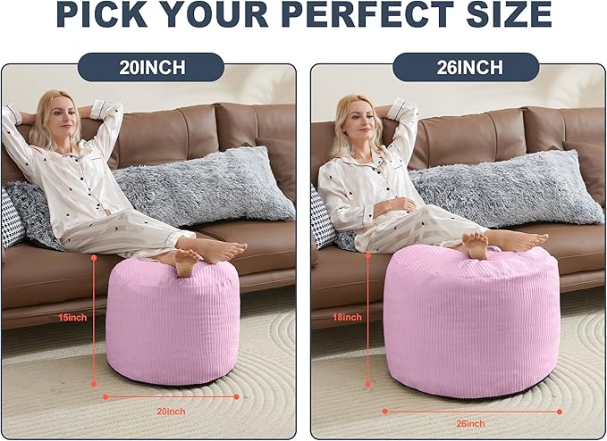 Pouf Ottoman Foot Stools with Foam Small Ottoman for Living Room Corduroy Ottomans Pouf 26x18 Floor Poufs Foot Rest for Chair Pink Hassocks and Ottomans