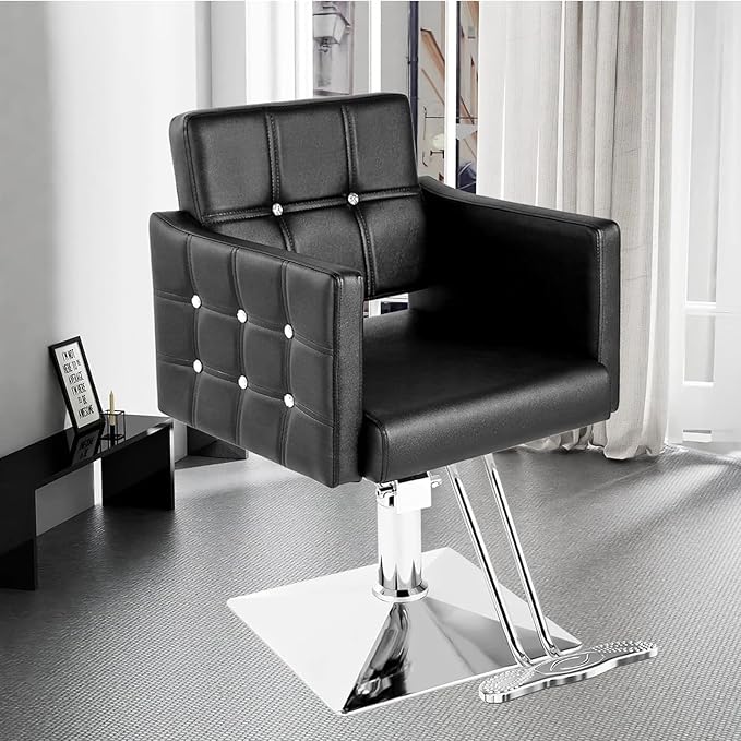 Black Salon Chair for Hair Stylist, Hydraulic Barber Chair for Home/Barbershop, All-Purpose Beauty Hair Salon Armchair for Women (Black)