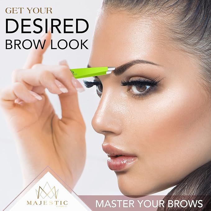 Majestic Bombay Fine Point + Slant Tweezers for Women and Men – Splinter Ticks, Facial, Brow and Ingrown Hair Removal–Sharp, Needle Nose, Surgical Tweezers Precision best tweezers for chin hair