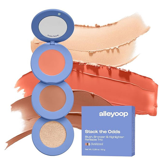 Alleyoop Stack The Odds - Stackable Makeup Palette - Cream Blush, Contour, Bronzer & Highlighter - Blendable Cream Make up Palette - Natural, Glowy Finish - Makeup Stacks for Travel, Sunkissed